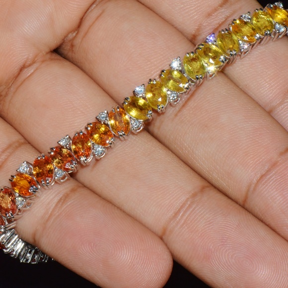 CERTIFIED NATURAL DIAMOND SUNSET GRADIENT SAPPHIRE 18K SOLID GOLD BRACELET - Picture 13 of 16
